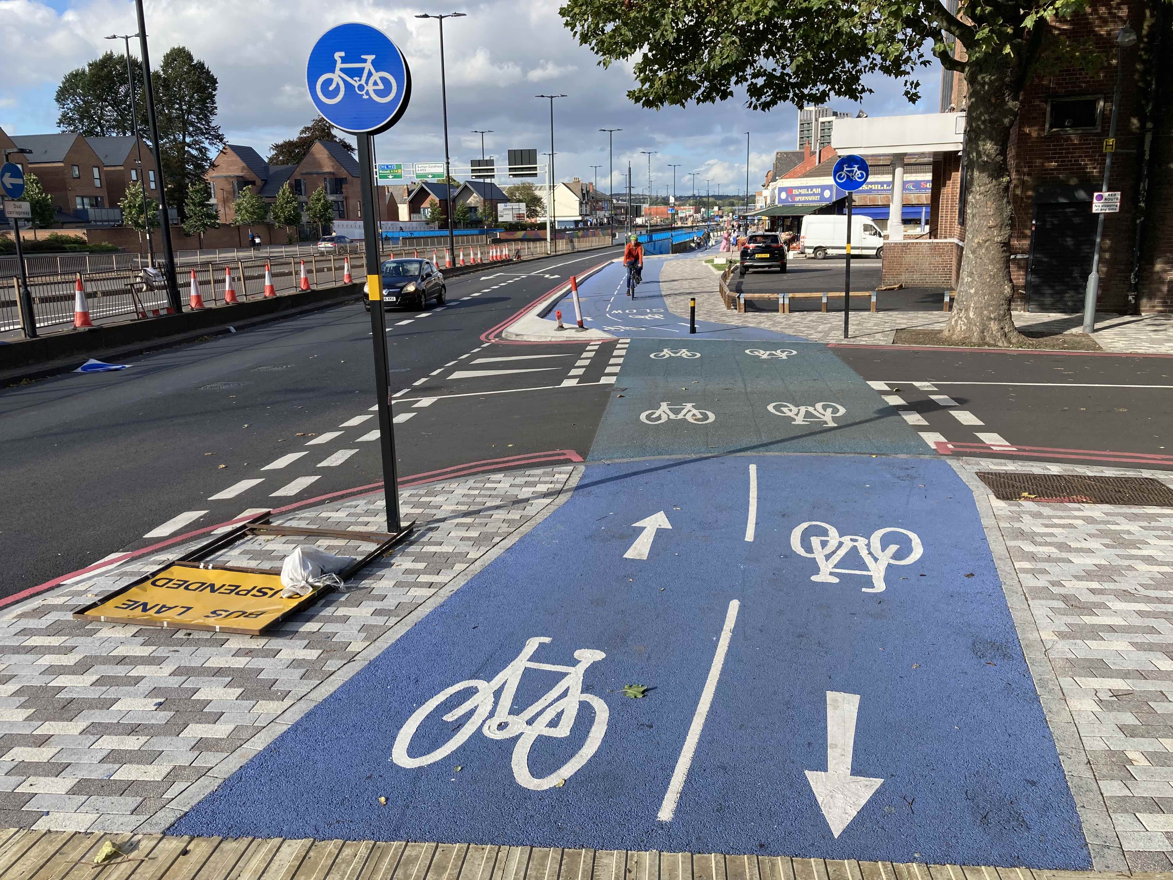 Cycle track at the Canterbury Road junction entering Perry Barr local centre.