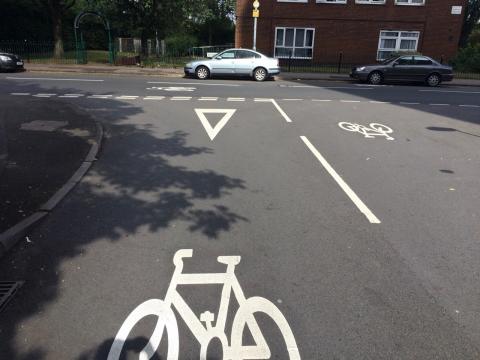 Junction with cycle symbols on A47 Parkway route.