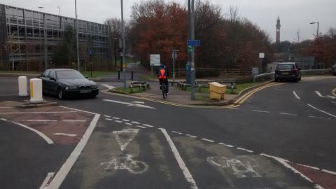 The cycleway outside the Barberry is astonishingly badly designed