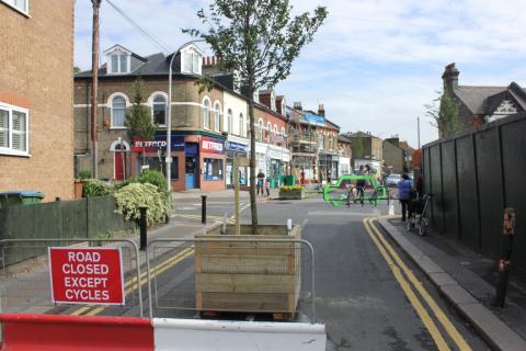 Pembroke Road closed with a planter