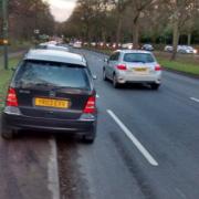 Car parked in cycle lane on Bristol Road
