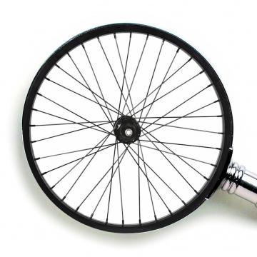 Magnifying glass with a bicycle wheel in place of the lens